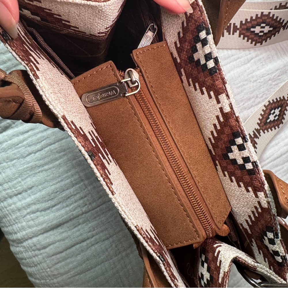 Wrangler western print tote bag structured purse brown tan country girl - Picture 10 of 11